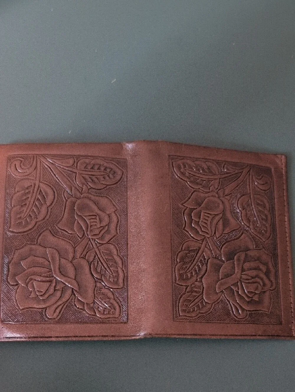 Tooled Leather Wallet with Rose Design